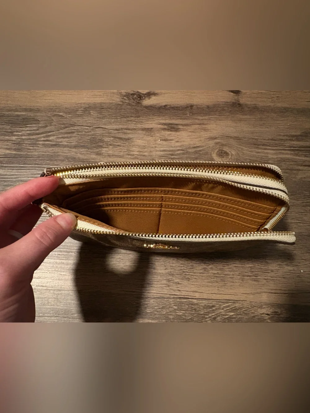 Coach Brown Signature Canvas Wristlet with Gold Logo